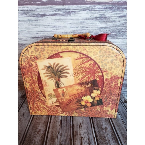 Decorative Travel Chest Paperboard Boxes Set of 3 Small Travel Antique Suitcases - Picture 2 of 6